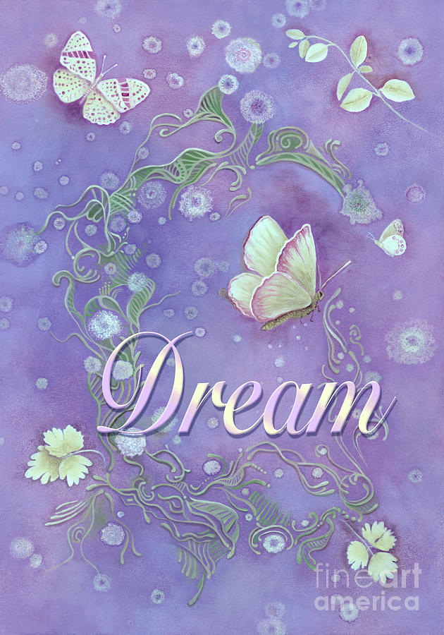 Dream with Periwinkle Butterfly Scrolls Painting by Nancy Lee Moran