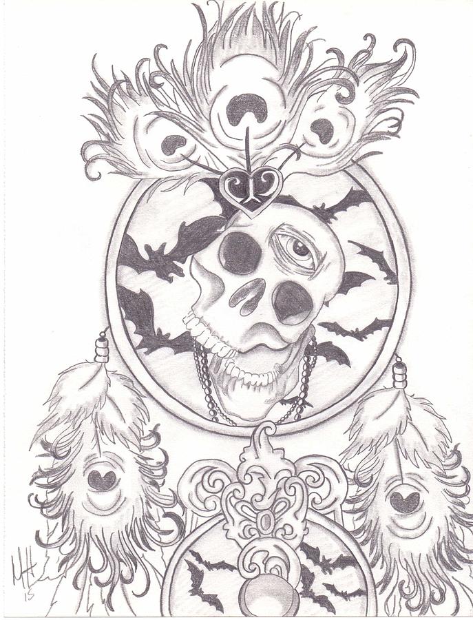 Skull Drawing - Dreamcatcher  by Michelle Hunter