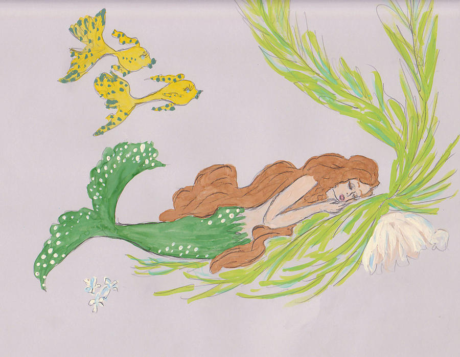Dreaming Mermaid Drawing by Rosalie Scanlon