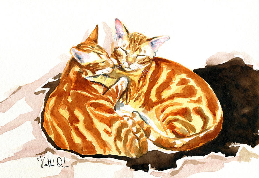 Dreaming Of Ginger - Orange Tabby Cat Painting Painting by Dora Hathazi Mendes