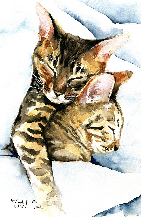 Dreamland - Bengal and Savannah Cat Painting Painting by Dora Hathazi Mendes