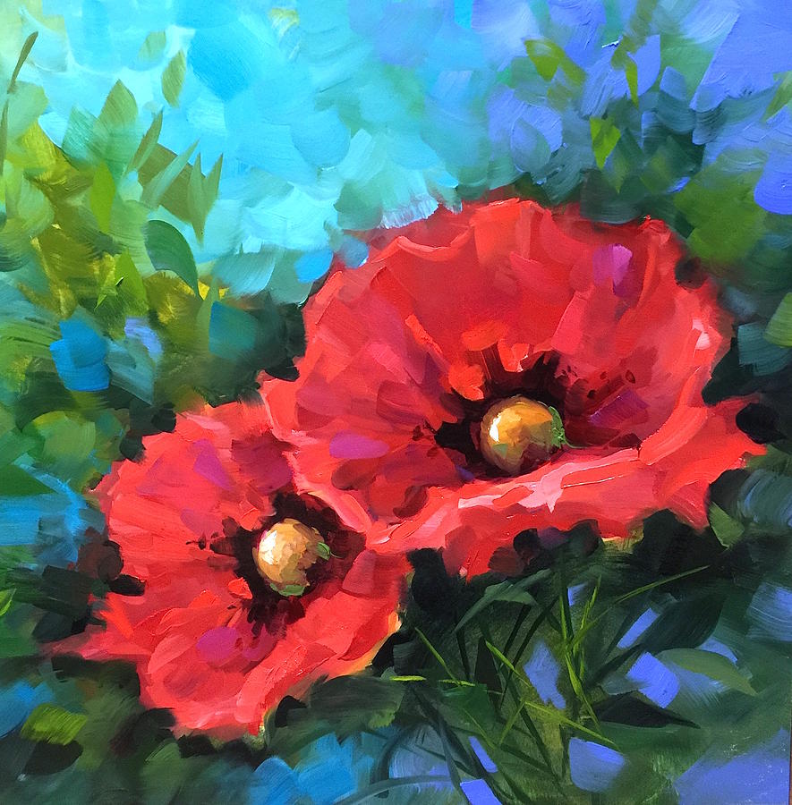 Dreams of Flying Red Poppies Painting by Nancy Medina
