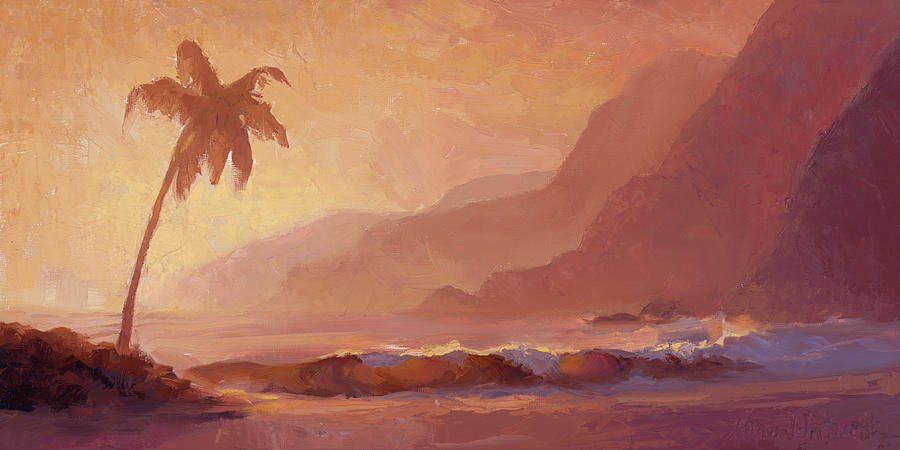 Dreams of Hawaii - Tropical Beach Sunset Paradise Landscape Painting Painting by K Whitworth