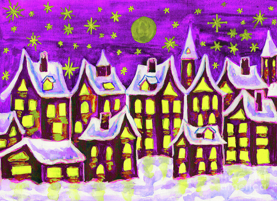 Dreams-town in winter, painting Painting by Irina Afonskaya