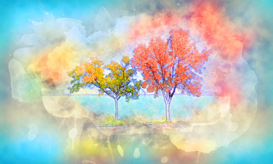 Dreamscape - Autumn Trees Digital Art