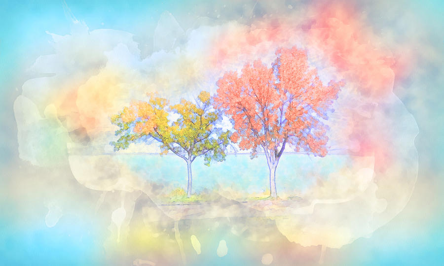 Dreamscape - Autumn Trees - Pastel Digital Art