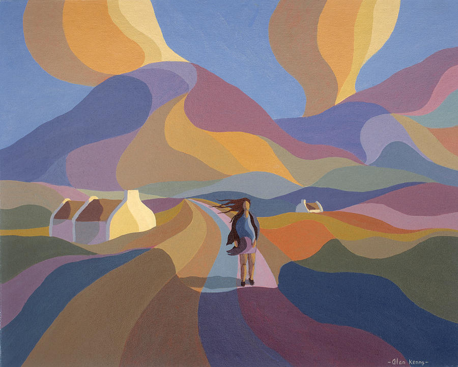 Dreamscape with girl and cottage Painting by Alan Kenny