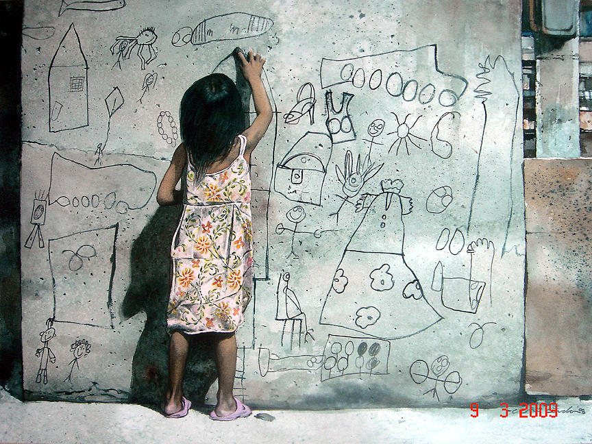Little Girl Painting - Dreamweaver 1 Little Girl by Cerda