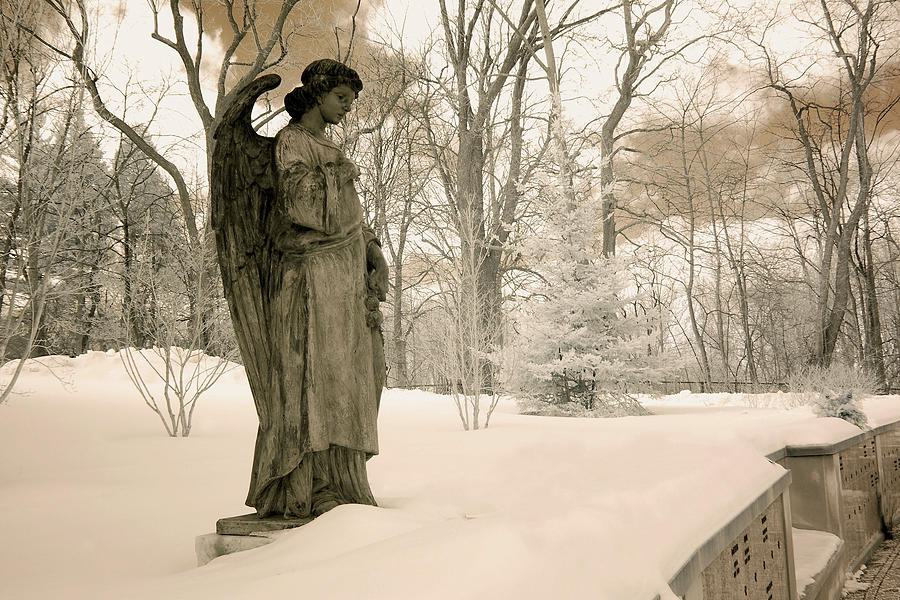 Dreamy Angel Monument Surreal Sepia Nature Photograph by Kathy Fornal