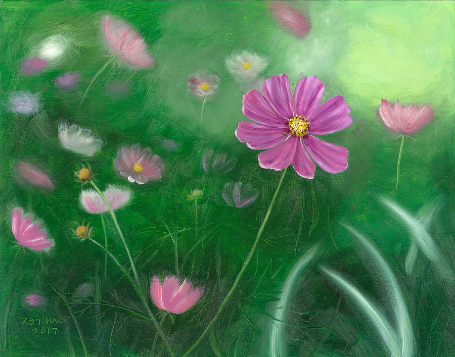 Cosmos Flowers Painting by Helian Cornwell