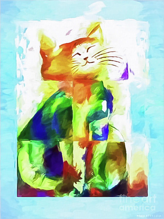 Dreamy Crazy Cat Artistic Painted Digital Art