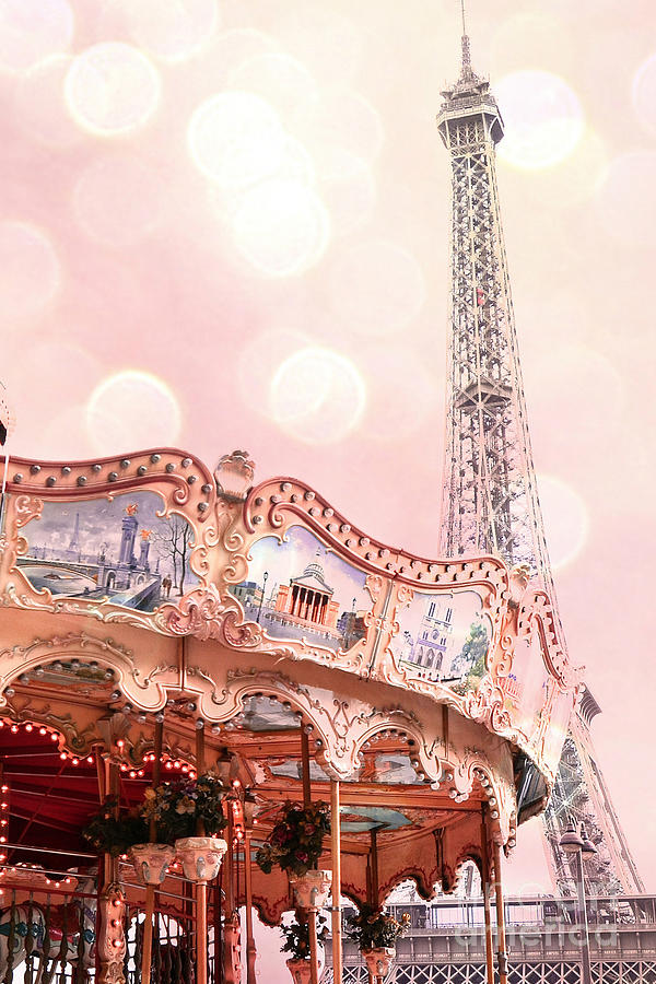 Eiffel Tower Carousel Merry Go Round - Paris Baby Girl Nursery Decor  Photograph by Kathy Fornal