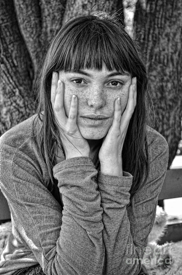 Black And White Photograph - Dreamy Eyed Freckle Faced Beauty  by Jim Fitzpatrick
