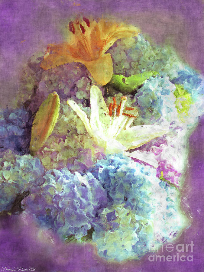 Dreamy Hydrangeas and Lilies - Digital Paint Digital Art by Debbie Portwood