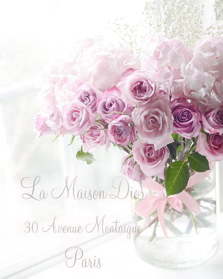 Dreamy Romantic Pink Lavender Roses In Window - Paris Romantic Roses French Decor Photograph by Kathy Fornal