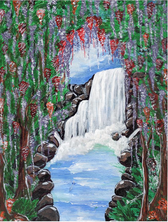 Dreamy waterfall Painting by Saranya Haridasan