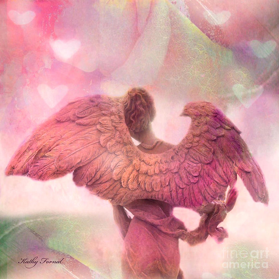 Dreamy Whimsical Pink Angel Wings With Hearts Photograph by Kathy