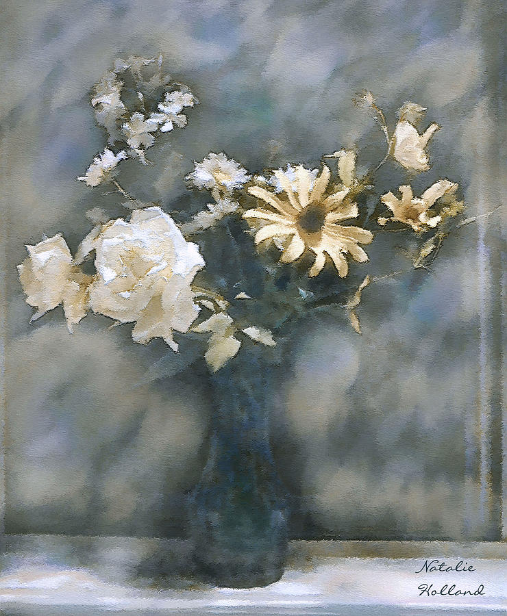 Dreamy White Roses Mixed Media by Natalie Holland
