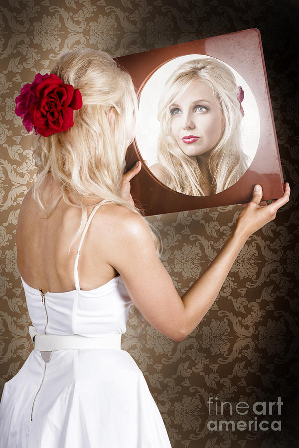 Dreamy Woman Looking At Mirror Reflection Photograph By Jorgo Photography