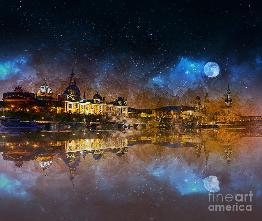 Dresden At Night Mixed Media by Ian Mitchell