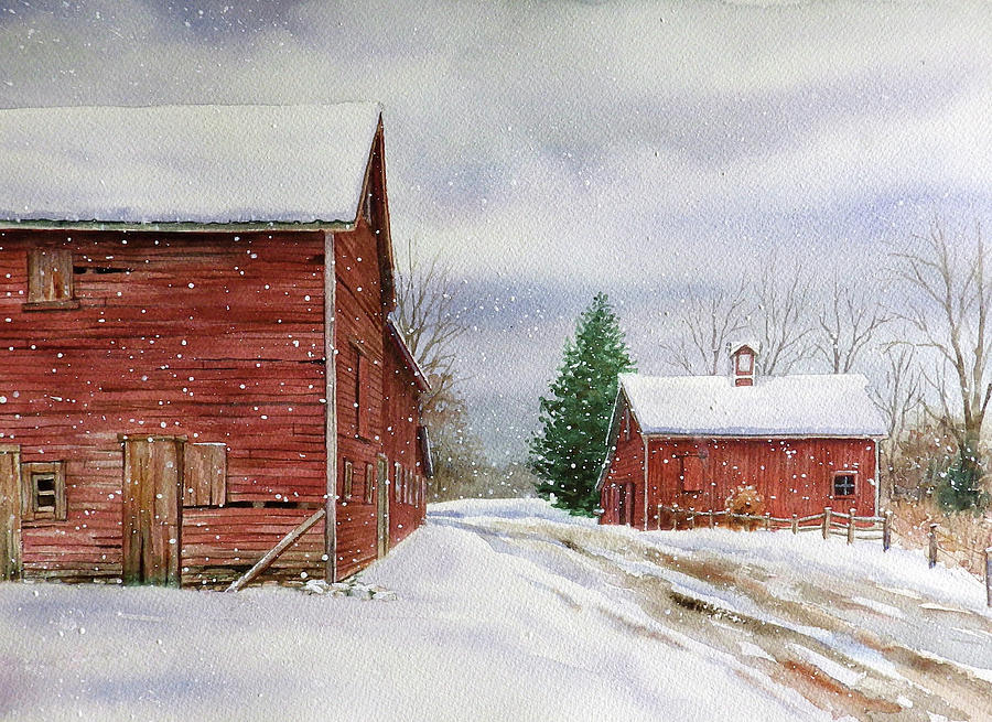 Barns in the snow Painting by Lana Privitera | Fine Art America