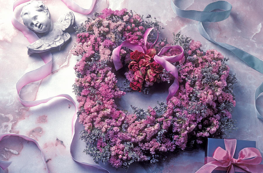 Flower Photograph - Dried flower heart wreath by Garry Gay