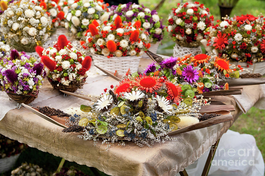 Flower Photograph - Dried flowers arrangements at fair by Arletta Cwalina