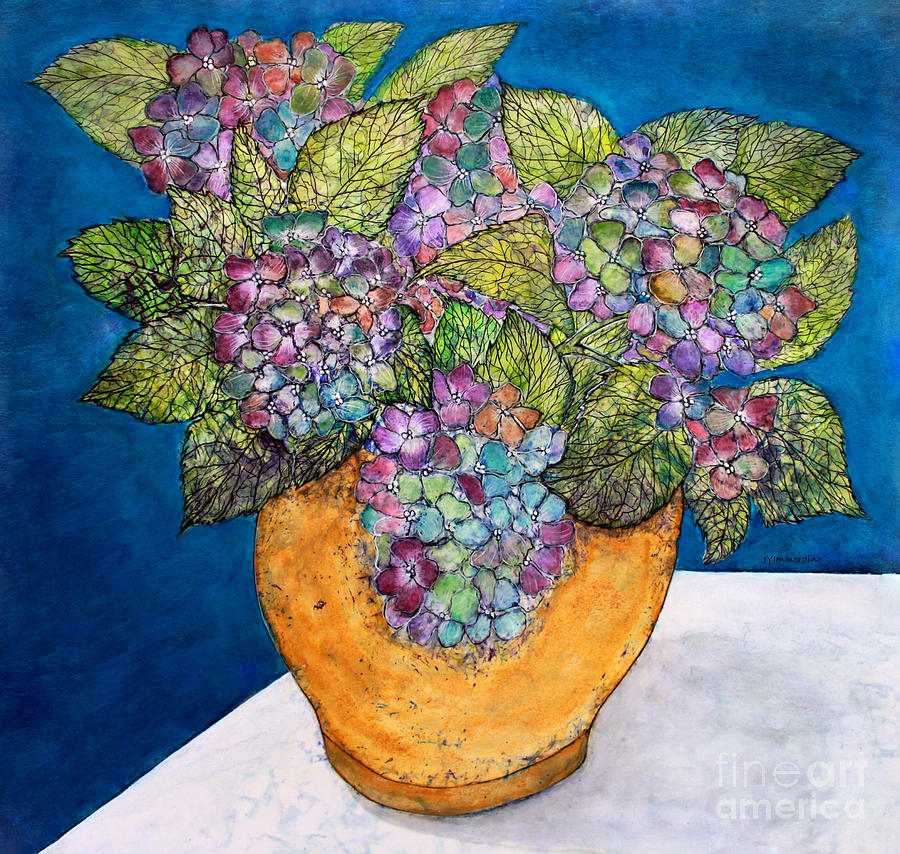 Dried Hydrangea in Vase Painting by Janet Immordino