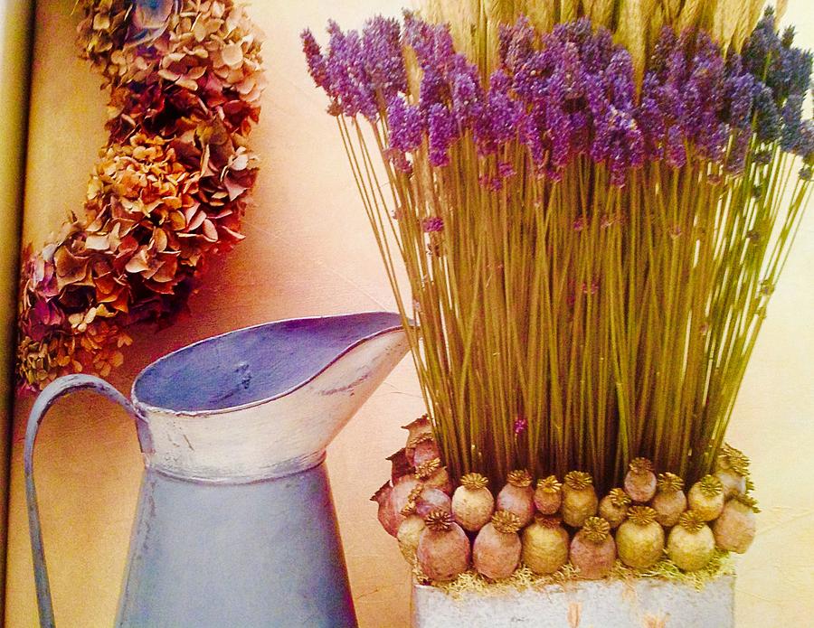 Dried Lavender With Blue Pitcher Photograph