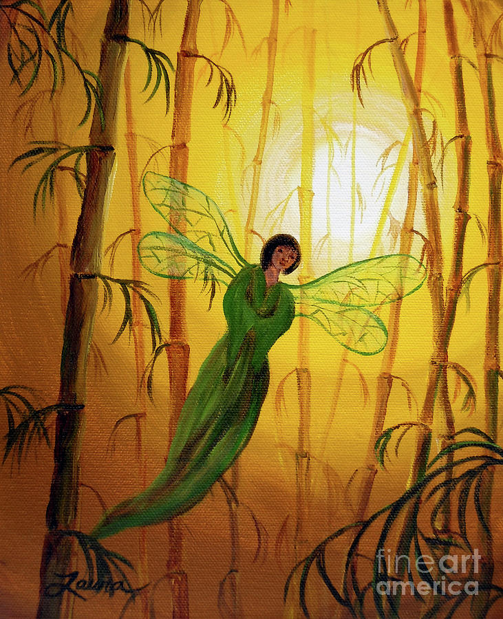 Fairy Painting - Drifting Bamboo Spirit by Laura Iverson
