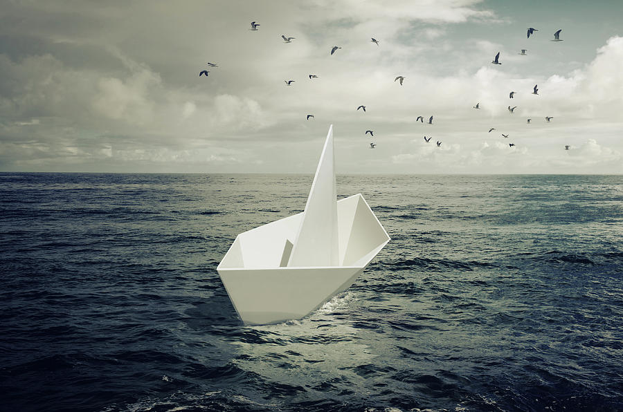Abstract Photograph - Drifting Paper Boat by Carlos Caetano