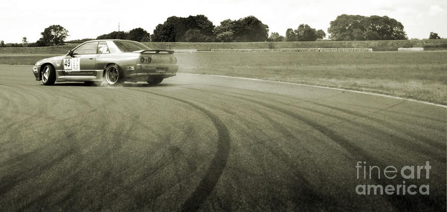 Car Photograph - DRIFTING TRACKS japanese car drifting round a corner with tyres smoking by Andy Smy