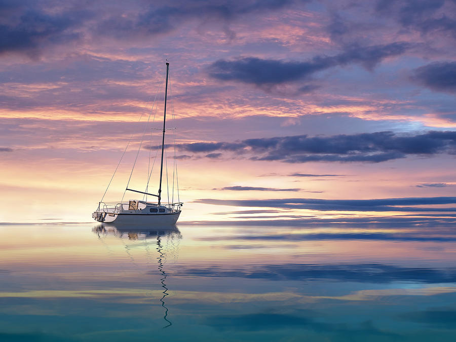 Ocean Sunset Photograph - Drifting Yacht At Sunset by Gill Billington