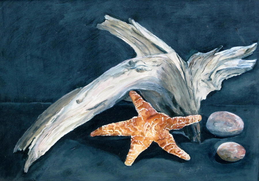 Driftwood And Starfish Painting by Paula Pagliughi