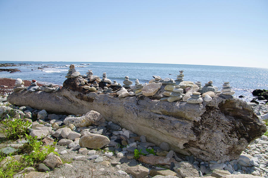 Driftwood Stone Cairns - Newport Rhode Island Photograph by Bill Cannon