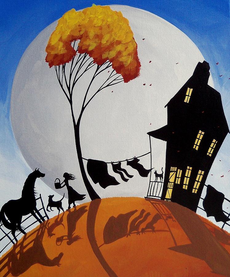 Drink Of Water - silhouette farm landscape Painting by Debbie Criswell