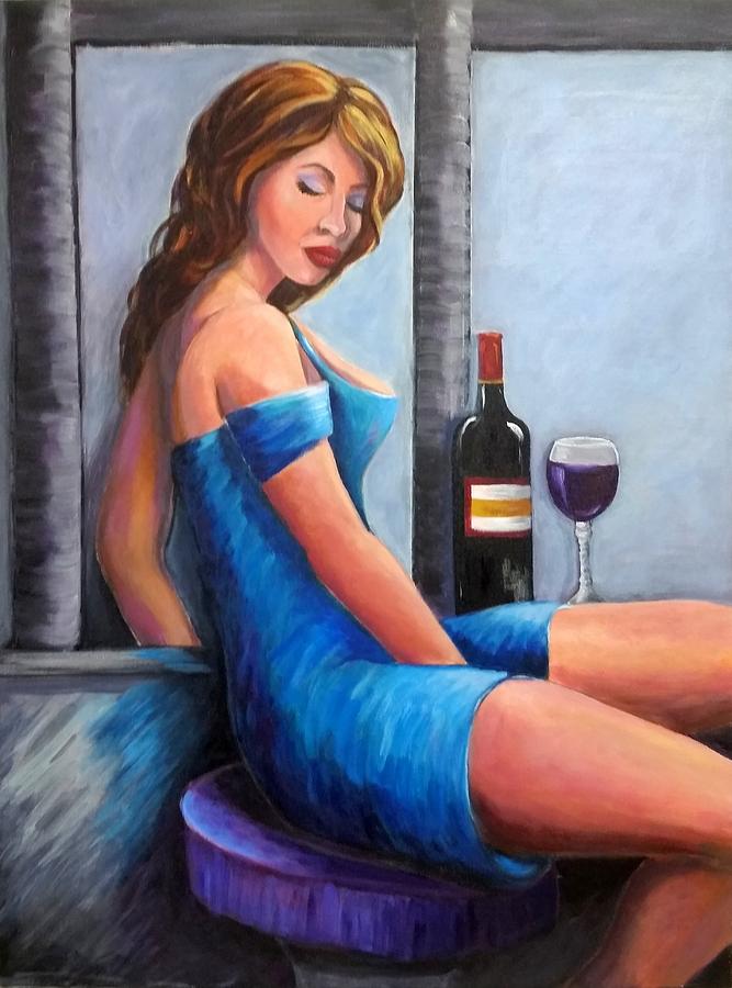 Wine Painting - Drinking Alone by Rosie Sherman