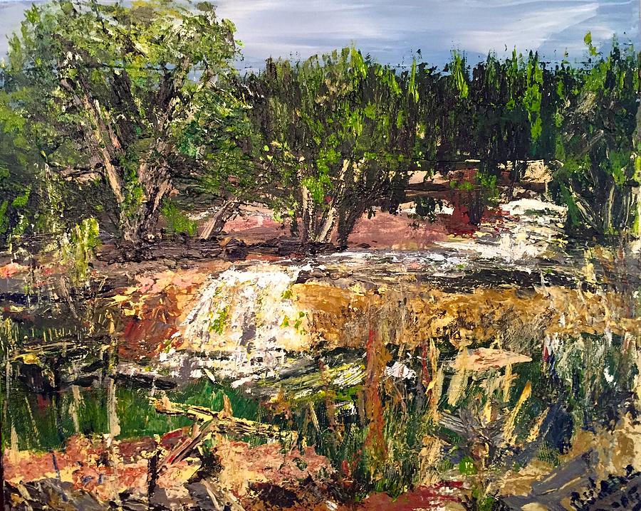 Waterfall At Little Bear Creek Painting by Julene Franki