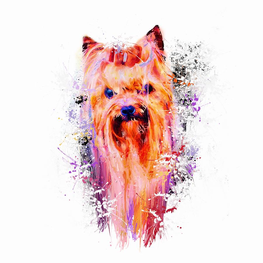 Drippy Jazzy Yorkshire Terrier Colorful Dog Art by Jai Johnson Mixed Media by Jai Johnson