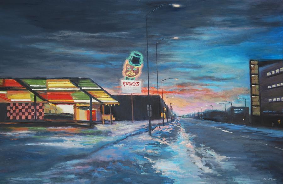 Drive in - Pig Out Painting by Holly Stone