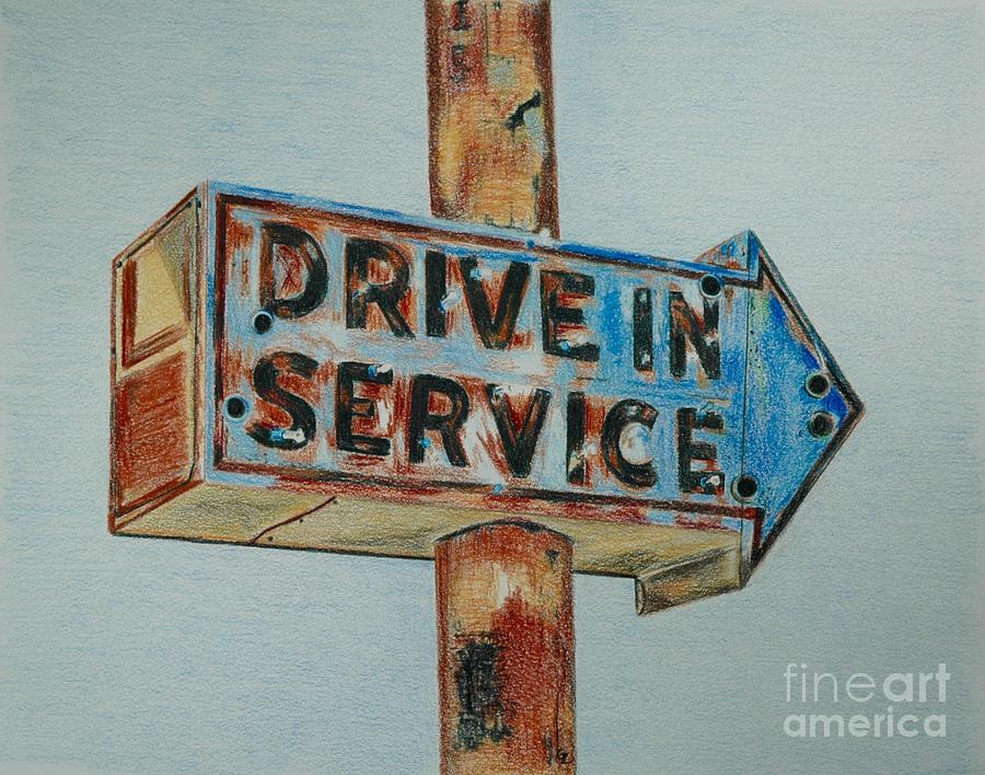 Drive In Service Drawing by Glenda Zuckerman