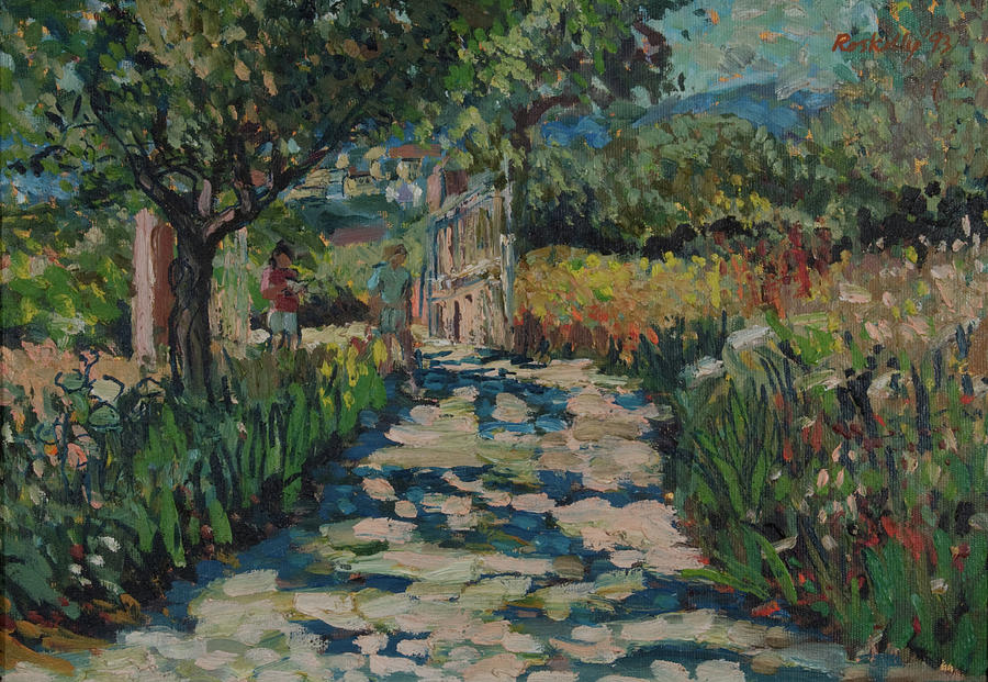 Driveway to Neil Youngs villa on Skopelos Painting by Peregrine Roskilly