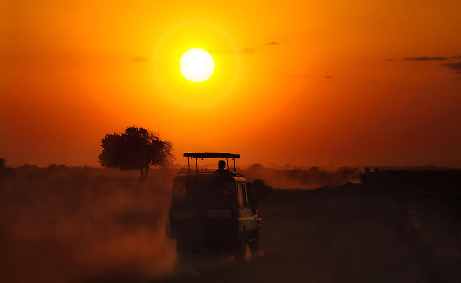Driving Into a Glowing African Sunset Photograph by Mitchell R Grosky