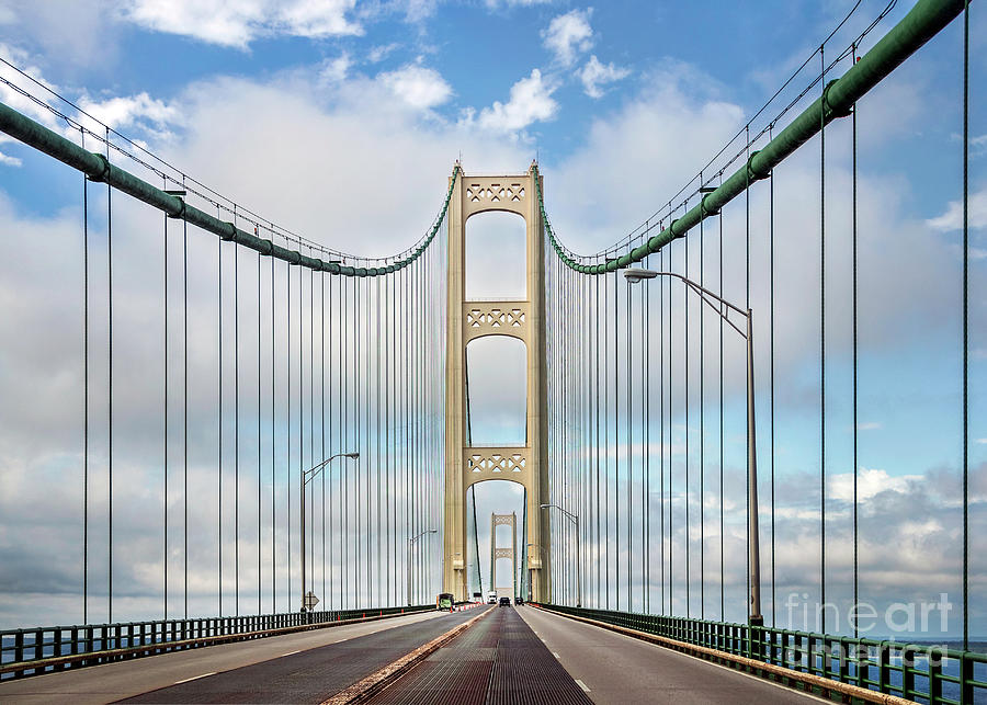 Driving Mackinac Bridge Michigan Photograph by Karen Jorstad