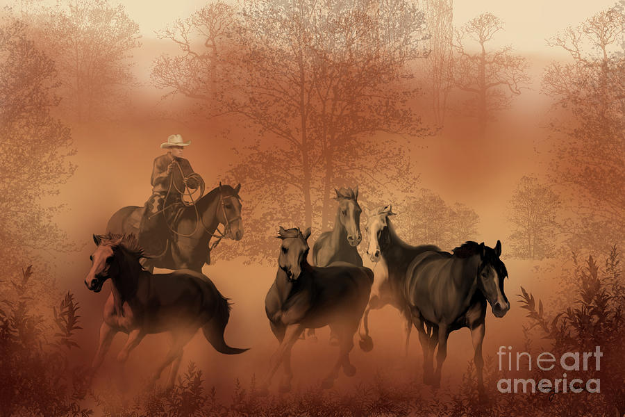 Animal Painting - Driving the Herd by Corey Ford