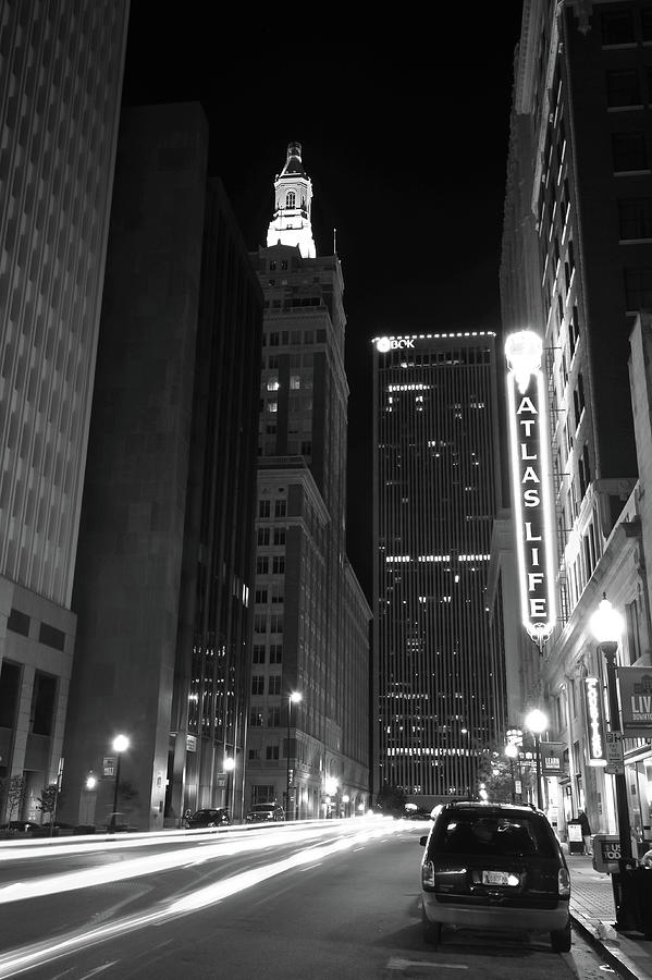 Driving Through Downtown Tulsa - Black and White Photograph by Gregory Ballos