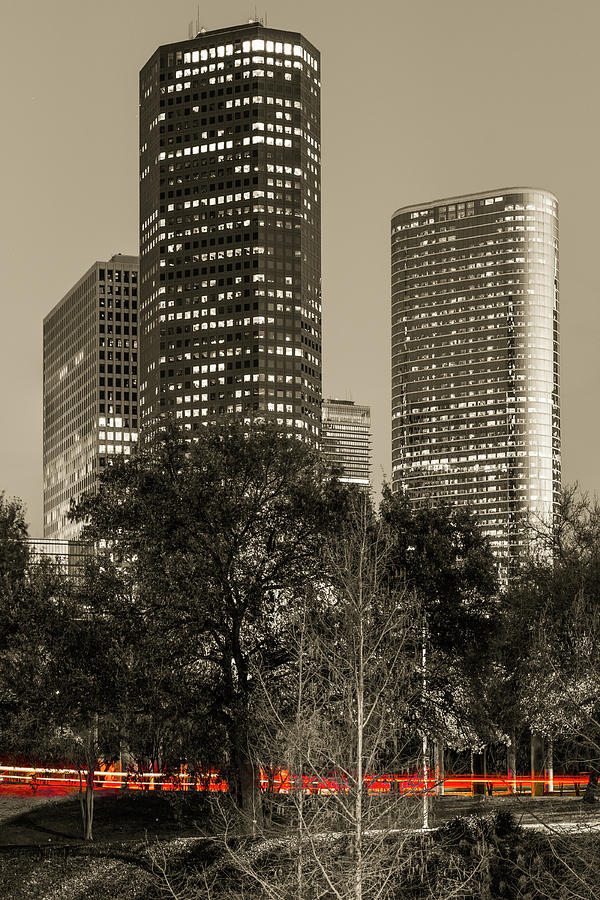 Driving Through Houston Texas - Sepia Vertical Photograph by Gregory Ballos