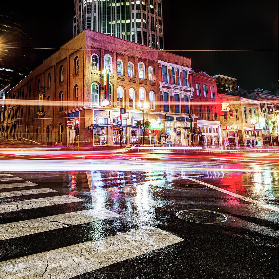 Nashville Photograph - Driving Through the Nashville Night Skyline by Gregory Ballos