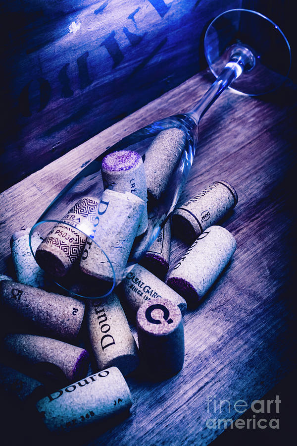 Dropped Champagne Flute With Wine Corks Photograph