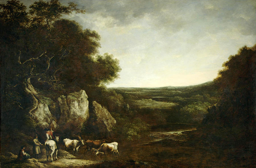 Drovers in a landscape Painting by Benjamin Barker